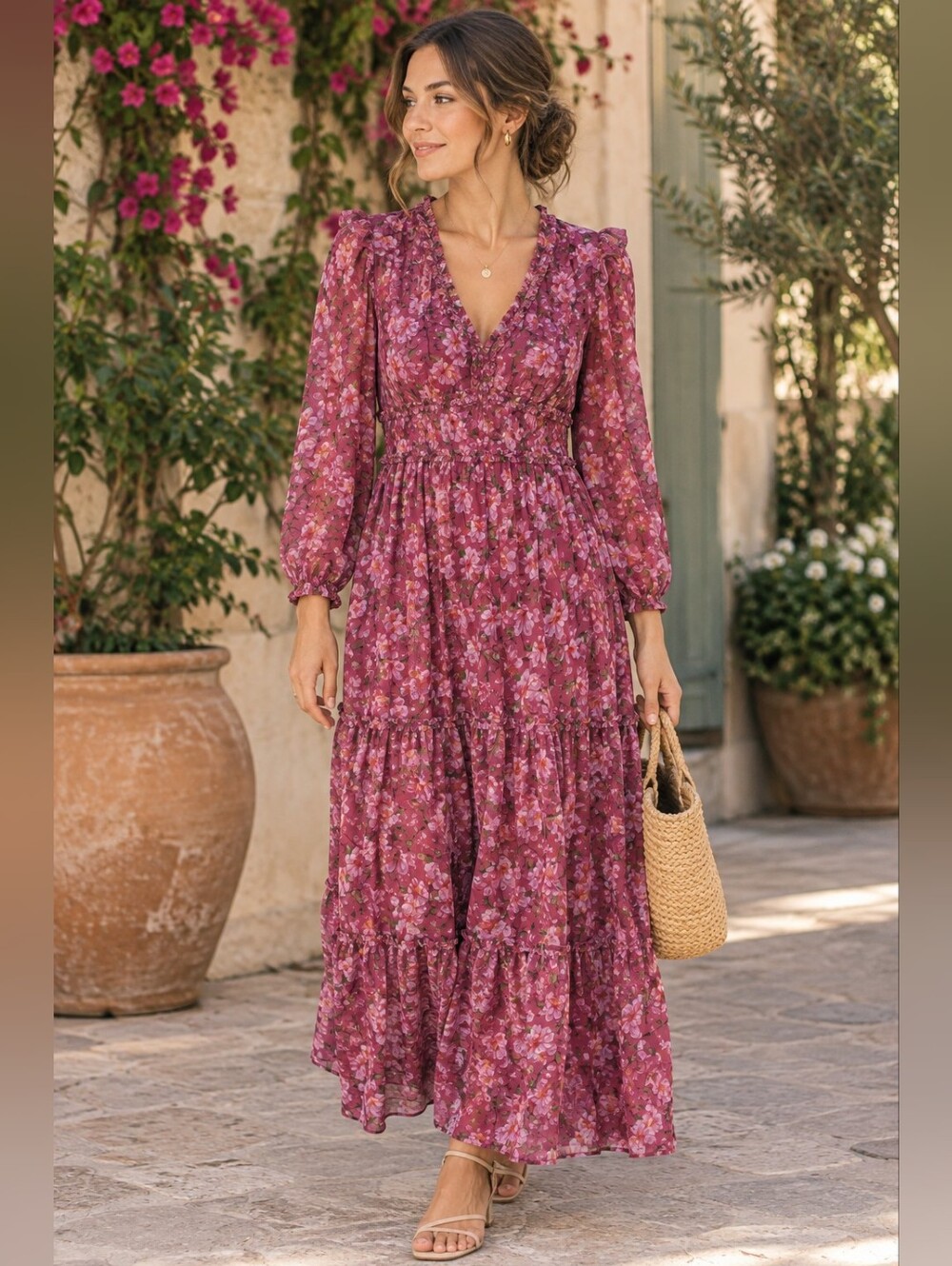 Sachin & Babi Floral Ruffle Maxi Ronnie Dress Wedding NEW Tiered Empire Waist